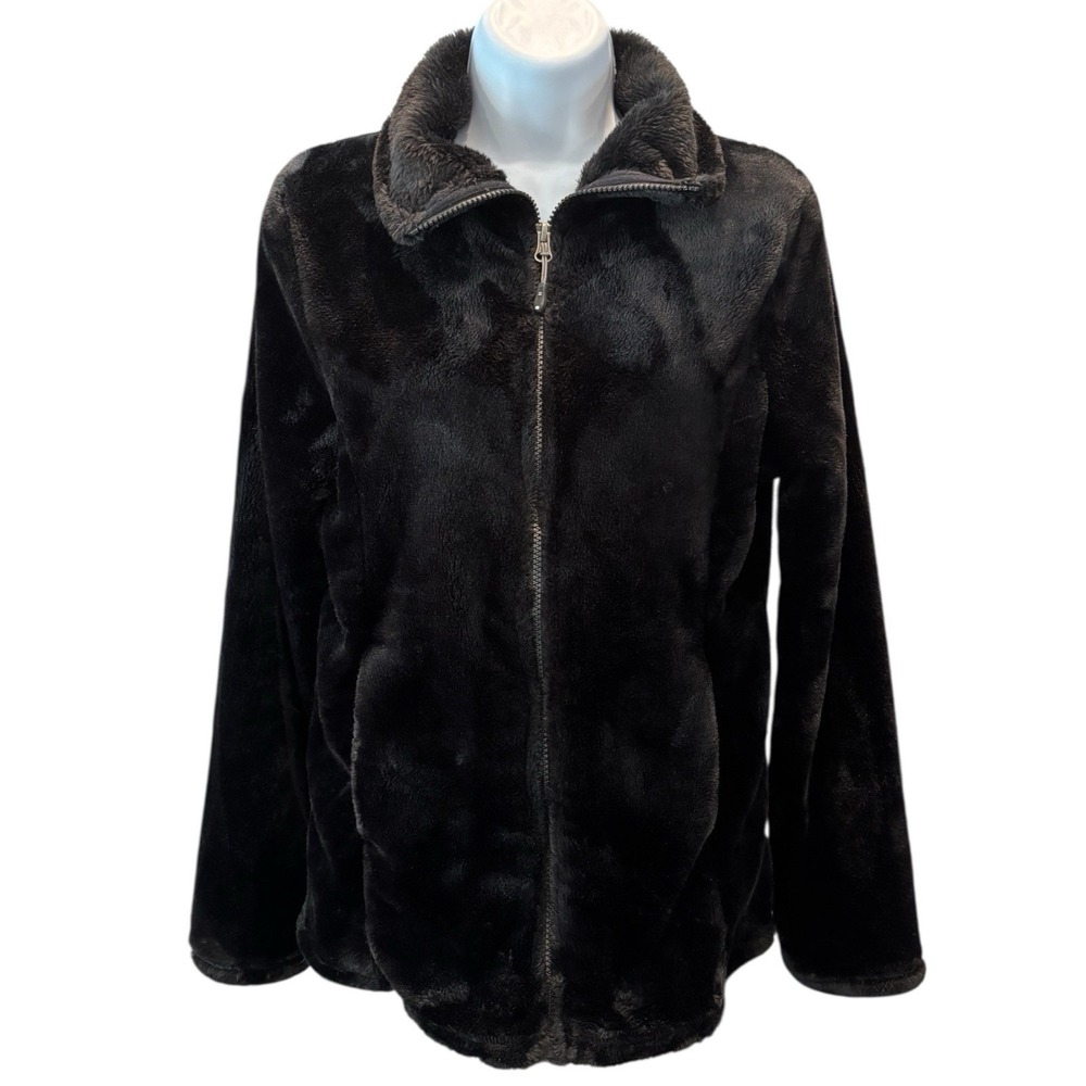 32 Degrees Heat Faux‎ Fur Jacket Black Plush Zip Up Women’s Small